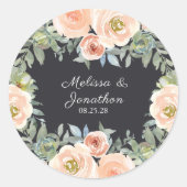 Peach Green Navy Pastel Floral Wedding Runder Aufkleber (Vorderseite)