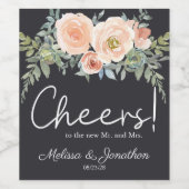 Peach Green Navy Pastel Floral Wedding Wine Label Weinetikett (Einzelnes Label)