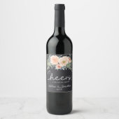 Peach Green Navy Pastel Floral Wedding Wine Label Weinetikett (Vorderseite)
