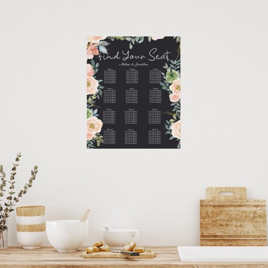 Peach Green Navy Pastel Hochzeitstabelle Poster (Küche)