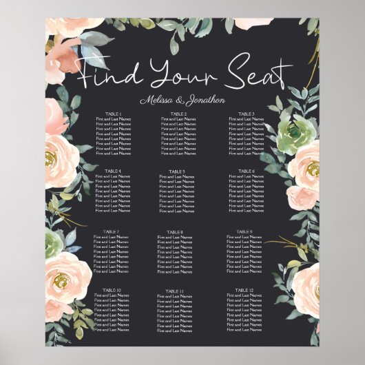 Peach Green Navy Pastel Hochzeitstabelle Poster (Vorne)