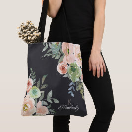 Peach Green Navy Pastel Initial Monogram Tote Bag Tasche