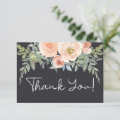 Peach Green Navy Pastor Floral Dankeskarte (Stehend Vorderseite)