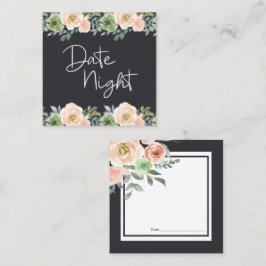 Peach Green Navy Pastor Floral Date Night Card Quadratische Visitenkarte