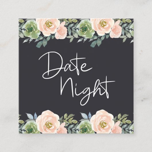 Peach Green Navy Pastor Floral Date Night Card Quadratische Visitenkarte (Vorderseite)