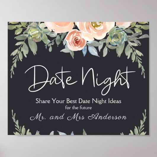 Peach Green Navy Pastor Floral Date Night Sign Poster (Vorne)