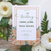 Peach Green Simple Floral Wedding Einladung