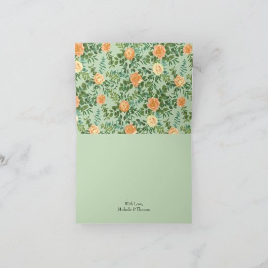 Peach Green Wedding Spring Pastel Dankeskarte (Innenseite)