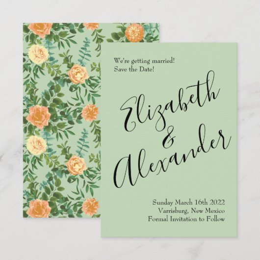 Peach Green Wedding Spring Pastel Einladung (Vorne/Hinten)