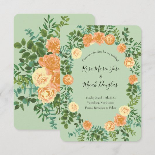 Peach Green Wedding Spring Pastel Einladung (Vorne/Hinten)