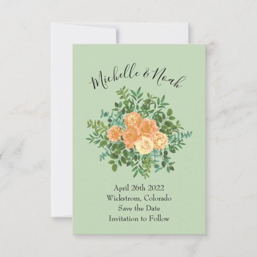 Peach Green Wedding Spring Pastel Einladung (Vorderseite)