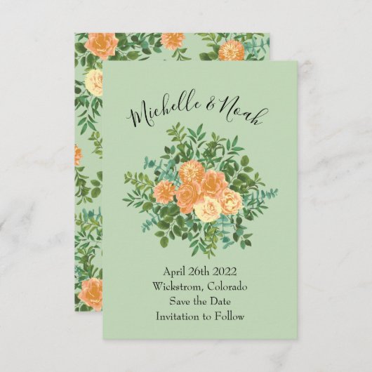 Peach Green Wedding Spring Pastel Einladung (Vorne/Hinten)