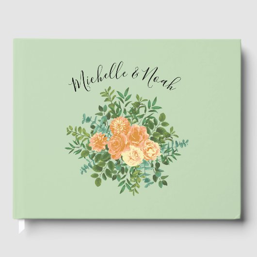 Peach Green Wedding Spring Pastel Floral Gästebuch (Vorderseite)
