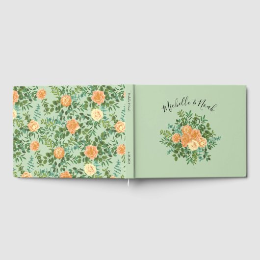 Peach Green Wedding Spring Pastel Floral Gästebuch (Voll)