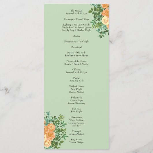 Peach Green Wedding Spring Pastel Floral Menükarte (Rückseite)