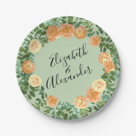 Peach Green Wedding Spring Pastel Floral Pappteller