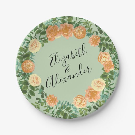 Peach Green Wedding Spring Pastel Floral Pappteller (Vorderseite)
