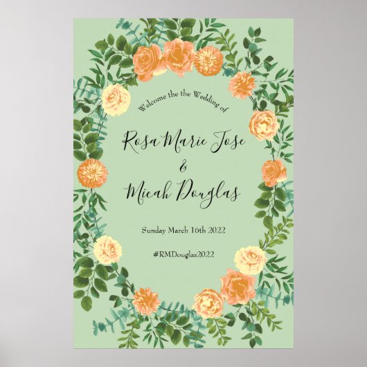 Peach Green Wedding Spring Pastel Floral Poster (Vorne)