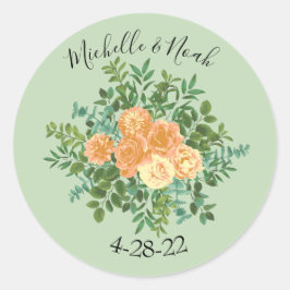 Peach Green Wedding Spring Pastel Floral Runder Aufkleber