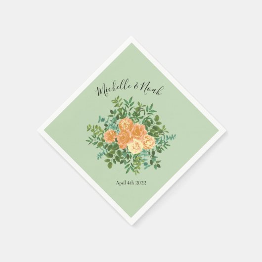 Peach Green Wedding Spring Pastel Floral Serviette (Ecke)