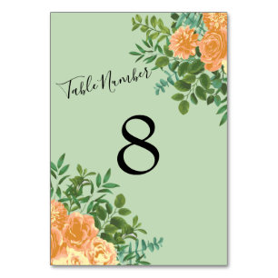 Peach Green Wedding Spring Pastel Floral Tischnummer