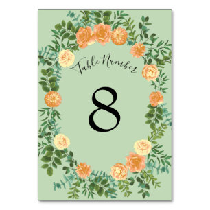 Peach Green Wedding Spring Pastel Floral Tischnummer