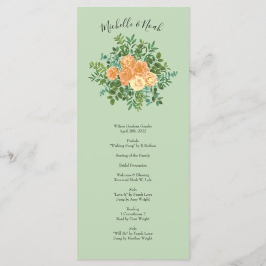Peach Green Wedding Spring Pastel Menükarte (Vorderseite)