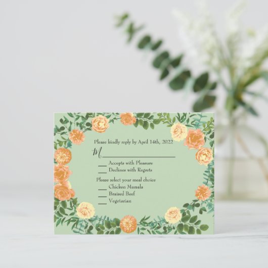 Peach Green Wedding Spring Pastel Postkarte (Stehend Vorderseite)