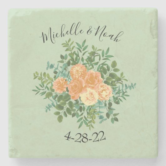 Peach Green Wedding Spring Pastel Steinuntersetzer (Vorderseite)
