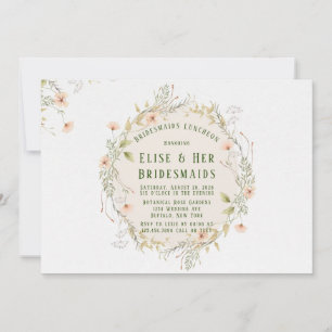 Peach Green Wildblumen Wreath Bridesmaiers Mittage Einladung