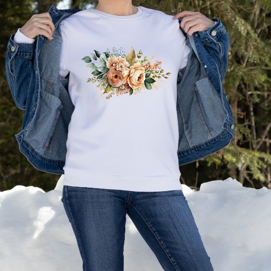Peach Greenery Botanical Watercolor Floral Bouquet Sweatshirt