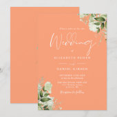Peach Greenery Floral Monogram Wedding Einladung (Vorne/Hinten)