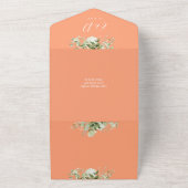 Peach Greenery Floral QR Code Monogram Wedding All In One Einladung (Außenbereich)
