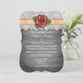 Peach Grey Rustic Wood Rose Wedite Einladung (Stehend Vorderseite)