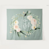 Peach + grün Mr. & Mrs. Aquarell Blumenhochzeit Wandteppich (Vorderseite (Horizontal))