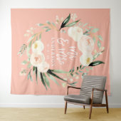 Peach + grün Mr. & Mrs. Aquarell Blumenhochzeit Wandteppich (Beispiel (Horizontal))