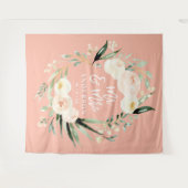 Peach + grün Mr. & Mrs. Aquarell Blumenhochzeit Wandteppich (Vorderseite (Horizontal))