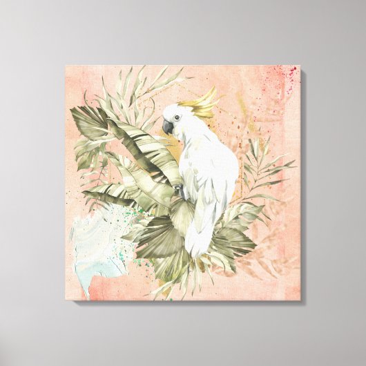 Peach Grunge Boho Floral Bird Leinwanddruck (Vorderseite)