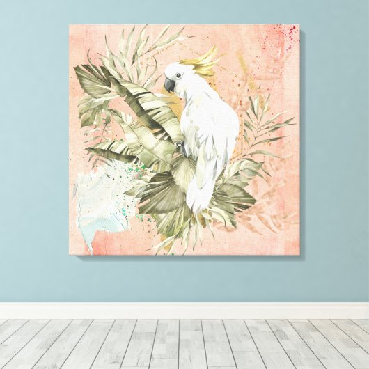Peach Grunge Boho Floral Bird Leinwanddruck (Insitu (Holzboden))