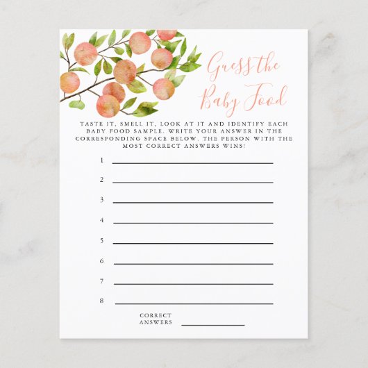 Peach Guess The Baby Food Dusche Spiel (Vorderseite)
