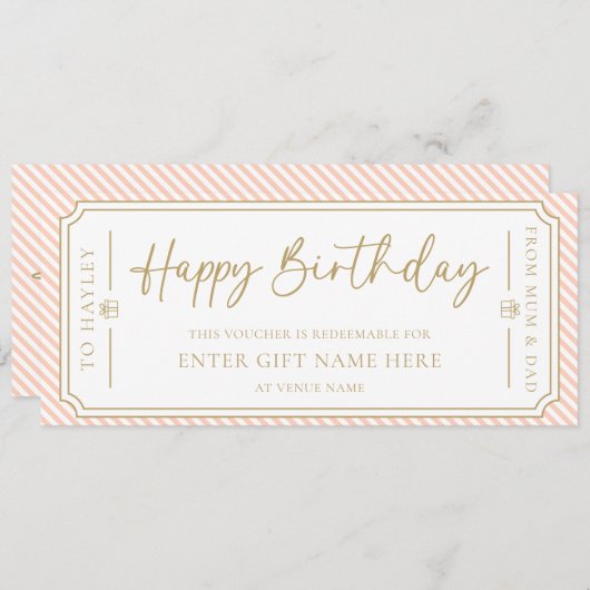 Peach Happy Birthday Geschenkgutschein Karte (Vorne/Hinten)