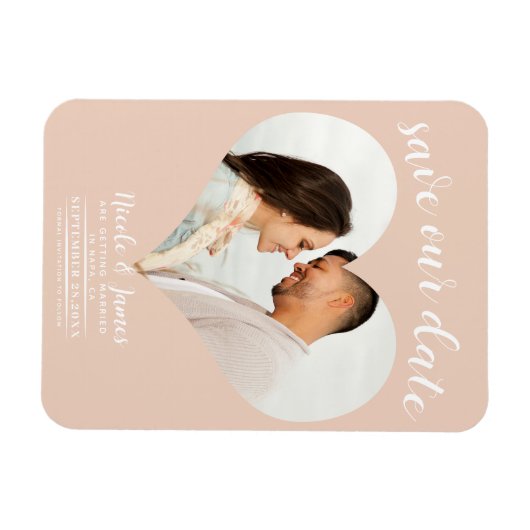 Peach Heart Foto Wedding Save the Date Magnet (Horizontal)