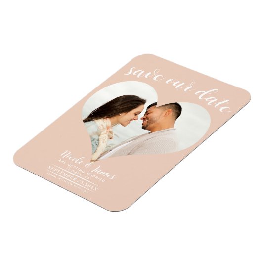 Peach Heart Foto Wedding Save the Date Magnet (Linke Seite)
