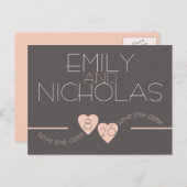 Peach Hearts Save the Date Ankündigungspostkarte (Vorne/Hinten)