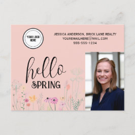 Peach Hello Spring Real Anwesen Marketing Postkarte