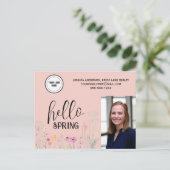 Peach Hello Spring Real Anwesen Marketing Postkarte (Stehend Vorderseite)