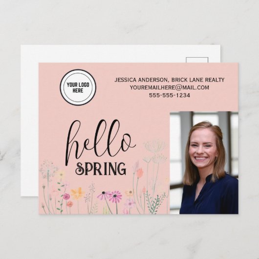 Peach Hello Spring Real Anwesen Marketing Postkarte (Vorne/Hinten)