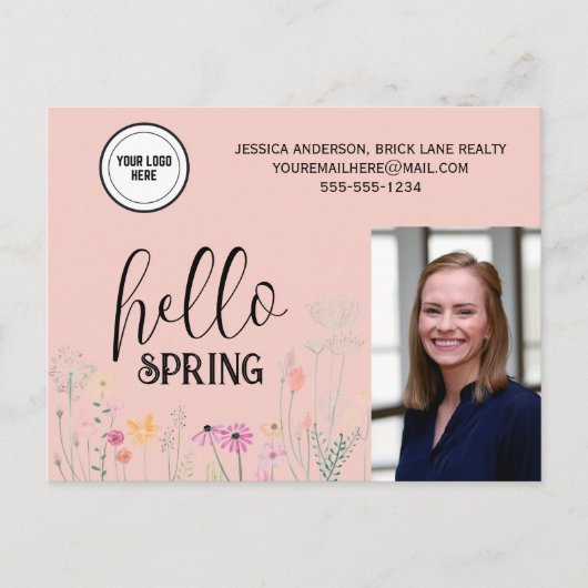 Peach Hello Spring Real Anwesen Marketing Postkarte (Vorderseite)