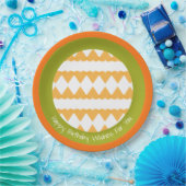 Peach herz with Orange and Green Birthday Pappteller (Party)