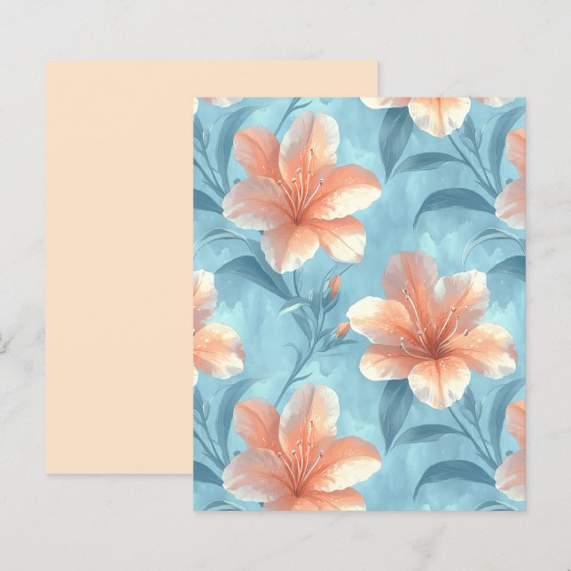 Peach Hibiscus Floral on Soft Blue Scrapbook Paper (Vorne/Hinten)